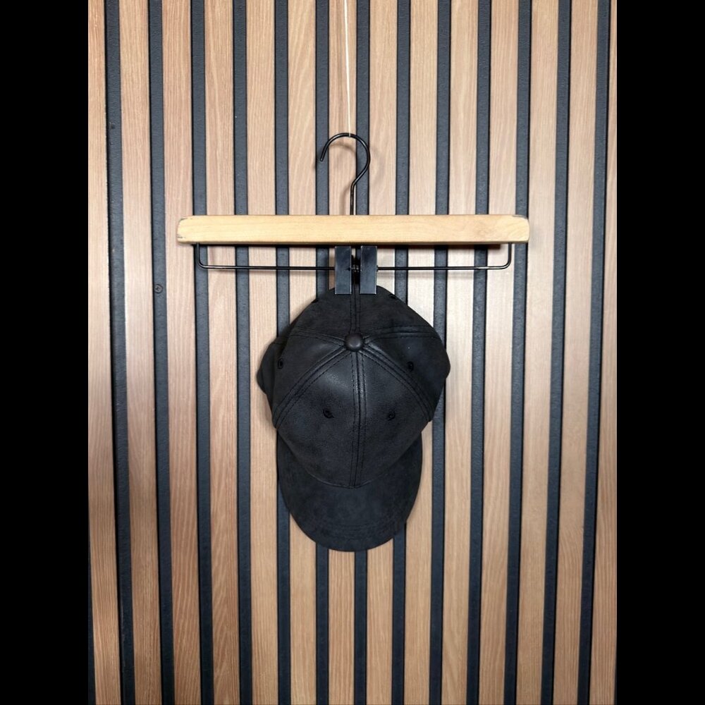 New Something Special Hat Adjustable Black Cap Faux Duck Leather PVC Blend Cap